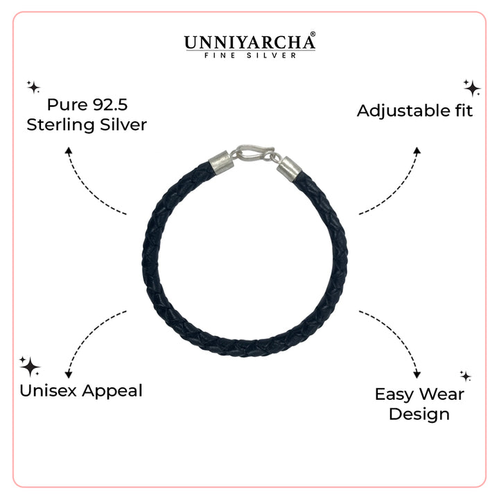 925 silver men's leather  bracelet