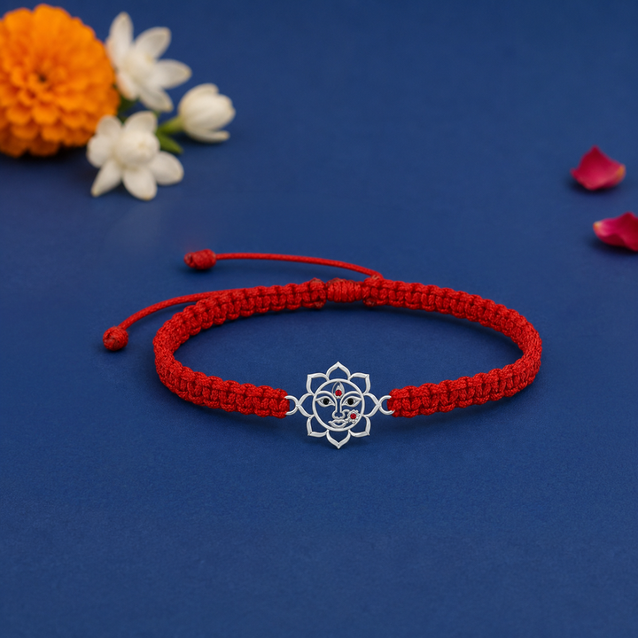 92.5 Silver Durga Maa Red Thread Bracelet