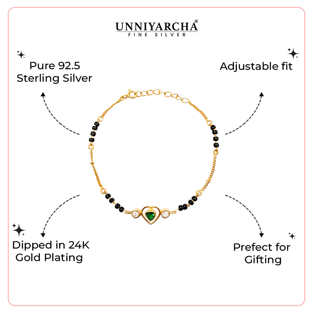 92.5 Sterling Silver Minimalist Heart Mangalsutra Bracelet
