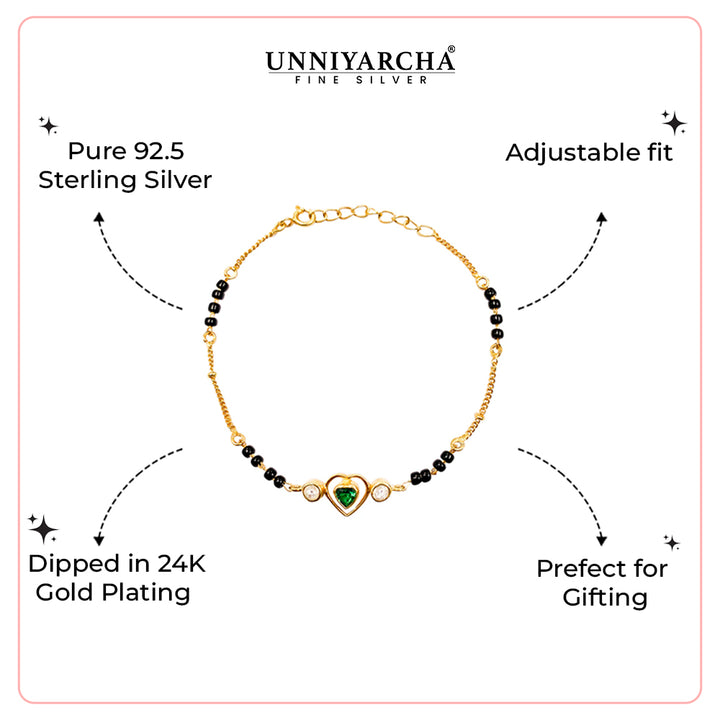 92.5 Sterling Silver Minimalist Heart Mangalsutra Bracelet