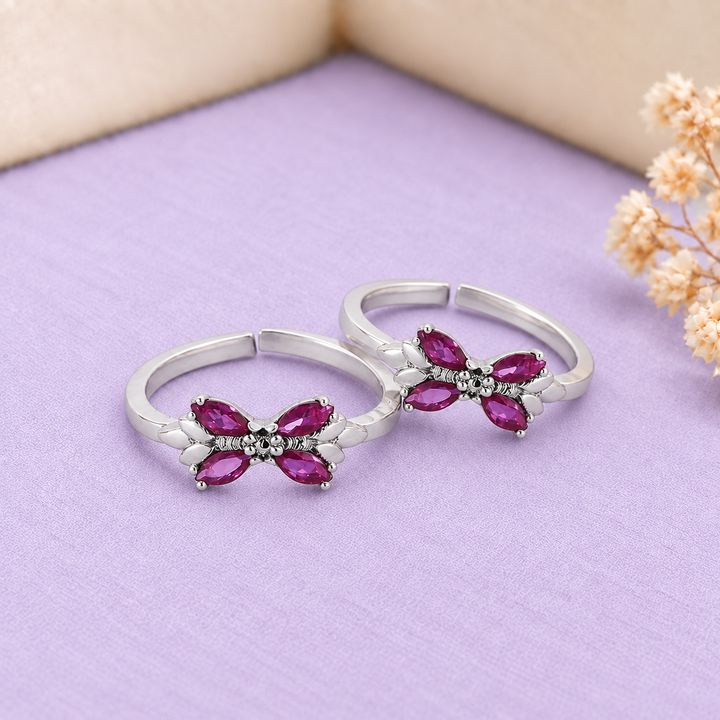 Pure 92.5 Silver Butterfly Zircon Toe Rings
