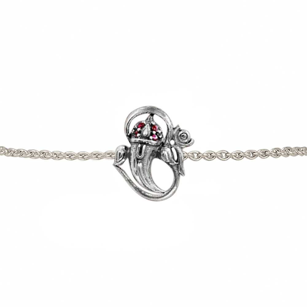 925 Sterling Silver Om Bracelet with Ruby Pink Stones