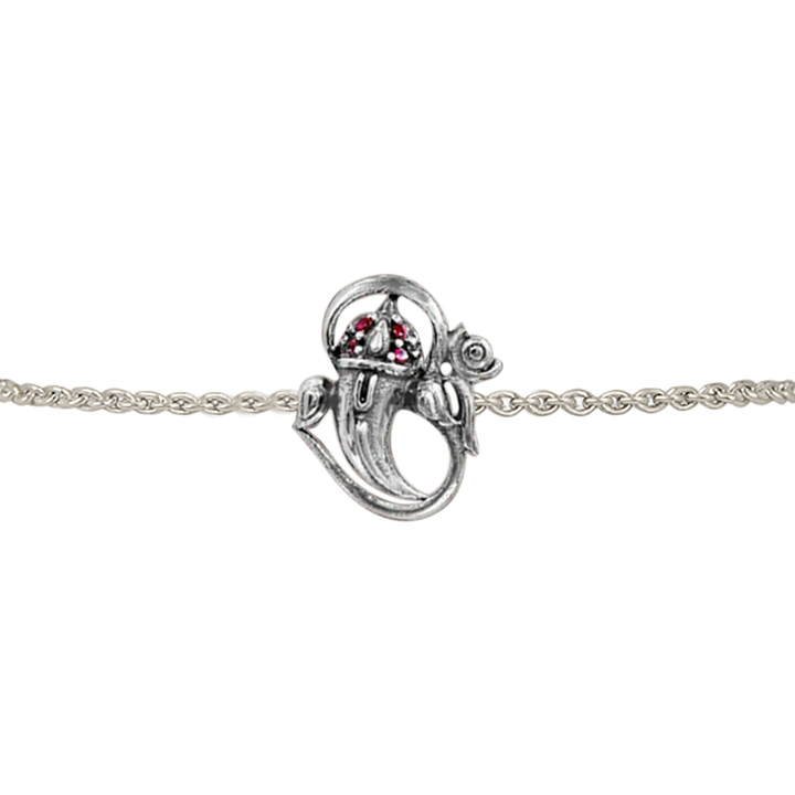 925 Sterling Silver Om Bracelet with Ruby Pink Stones
