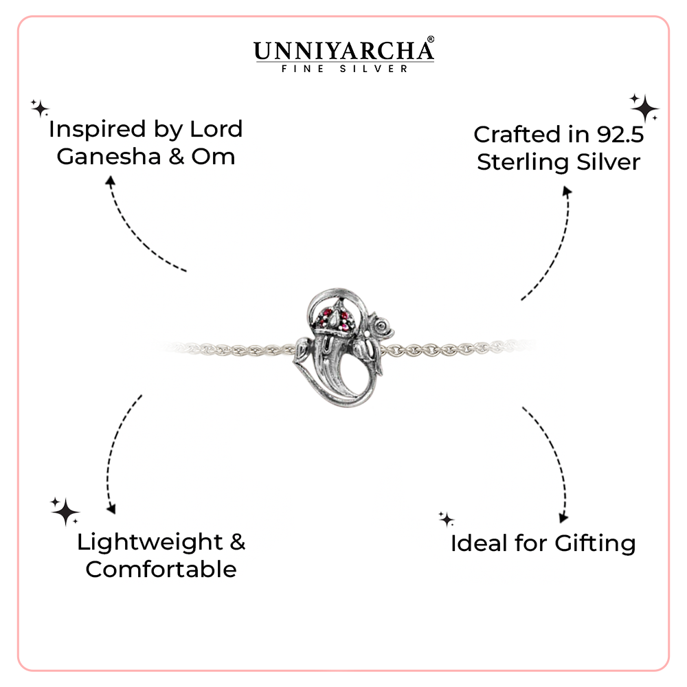 925 Sterling Silver Om Bracelet with Ruby Pink Stones