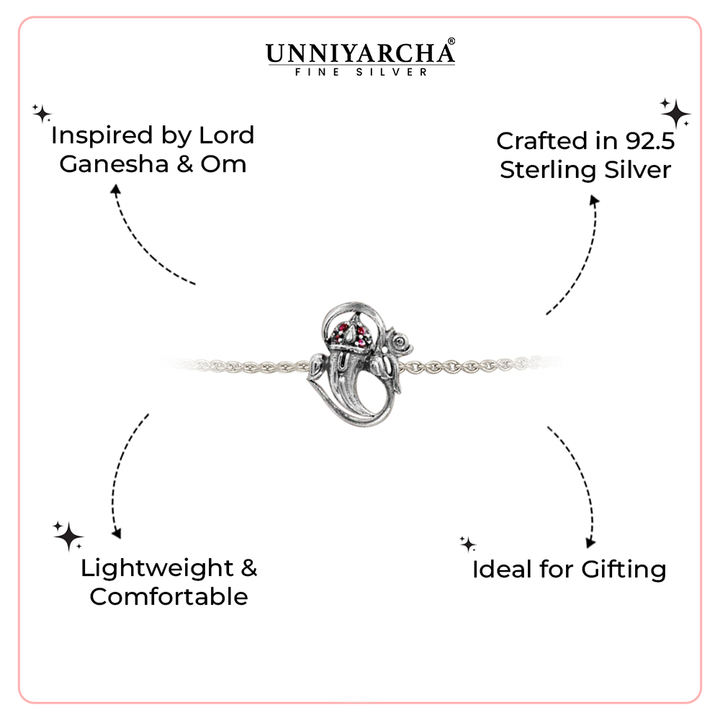 925 Sterling Silver Om Bracelet with Ruby Pink Stones