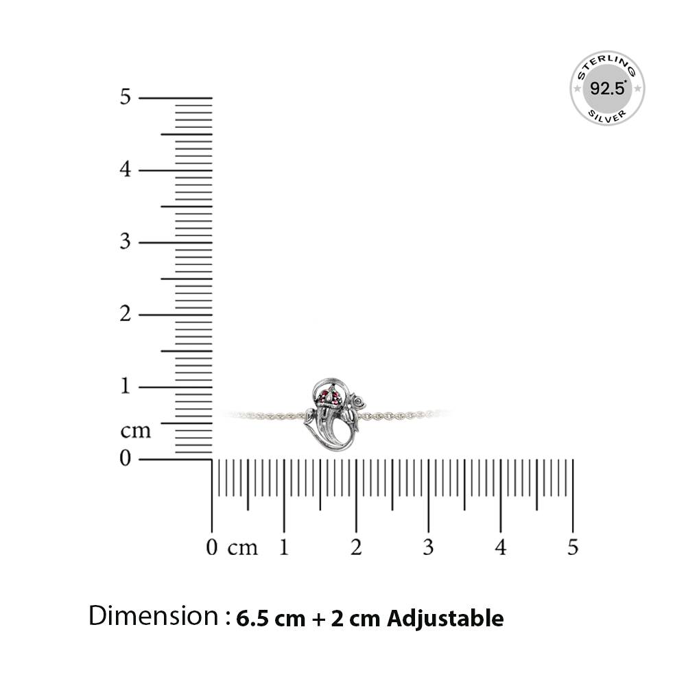 925 Sterling Silver Om Bracelet with Ruby Pink Stones