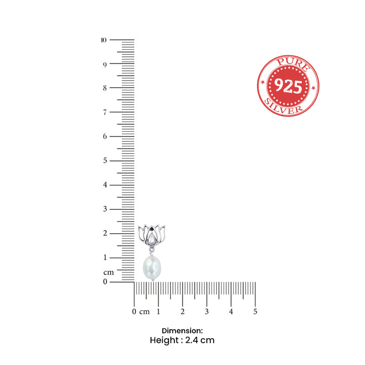 92.5 Silver Oxidized Lotus Pearl Earring