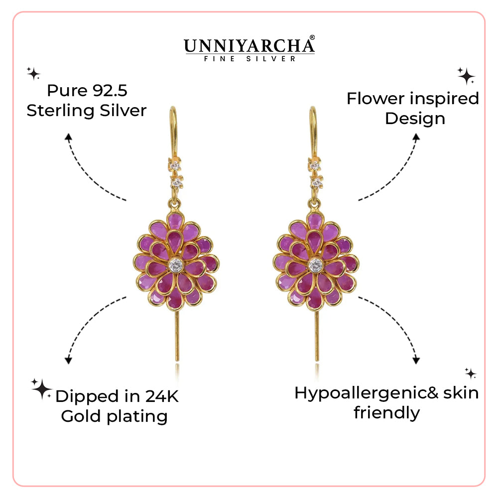 925 Sterling Silver Red Sui Dhaga Earring