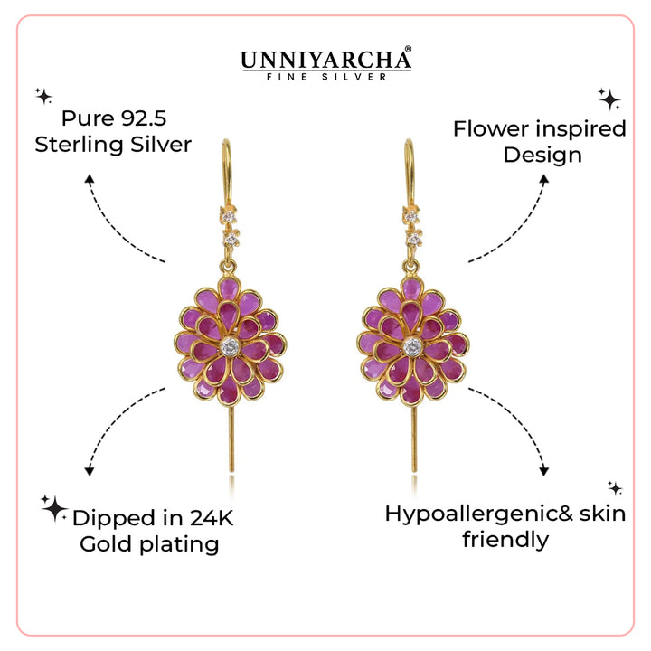 925 Sterling Silver Red Sui Dhaga Earring