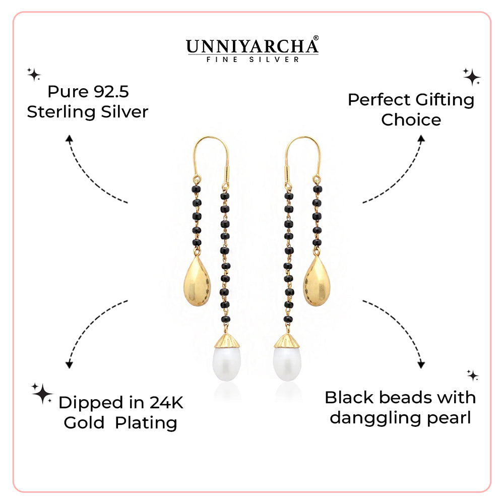 Silver Pearl And Gold Drop Mangalsutra Earrings