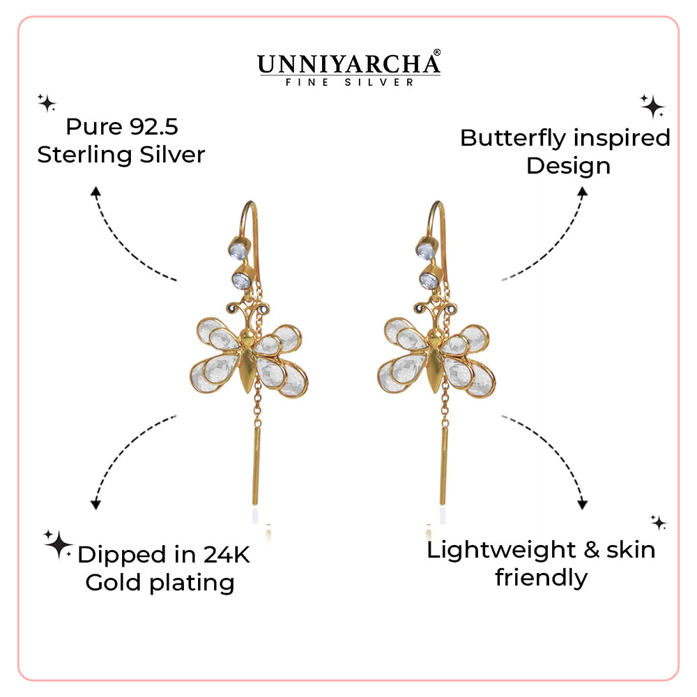 92.5 Sterling Silver Butterfly Sui Dhaga Earrings