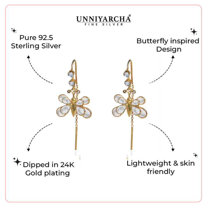 92.5 Sterling Silver Butterfly Sui Dhaga Earrings