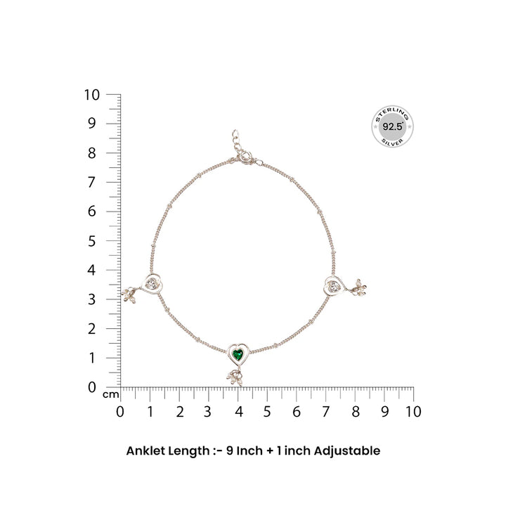 92.5 Sterling Silver Green Heart anklet