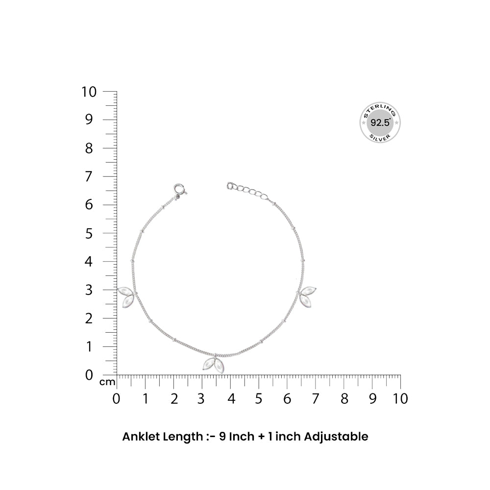 Single Two Petals Motif Silver 92.5 Anklet