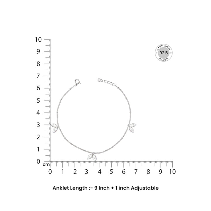 Single Two Petals Motif Silver 92.5 Anklet