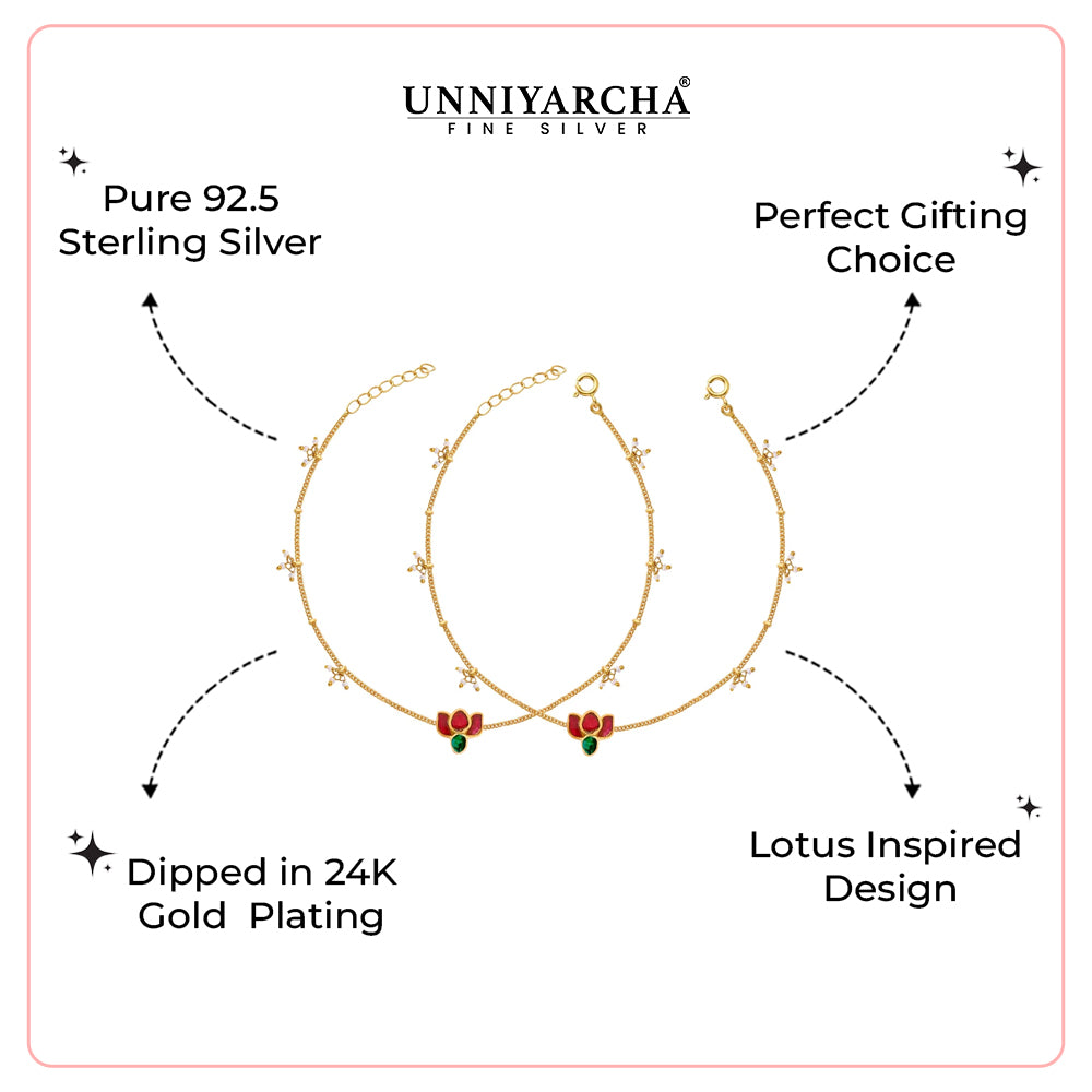 925 Sterling Silver Lotus graceful anklet