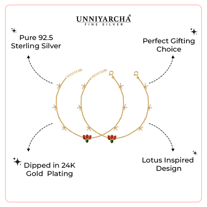 925 Sterling Silver Lotus graceful anklet