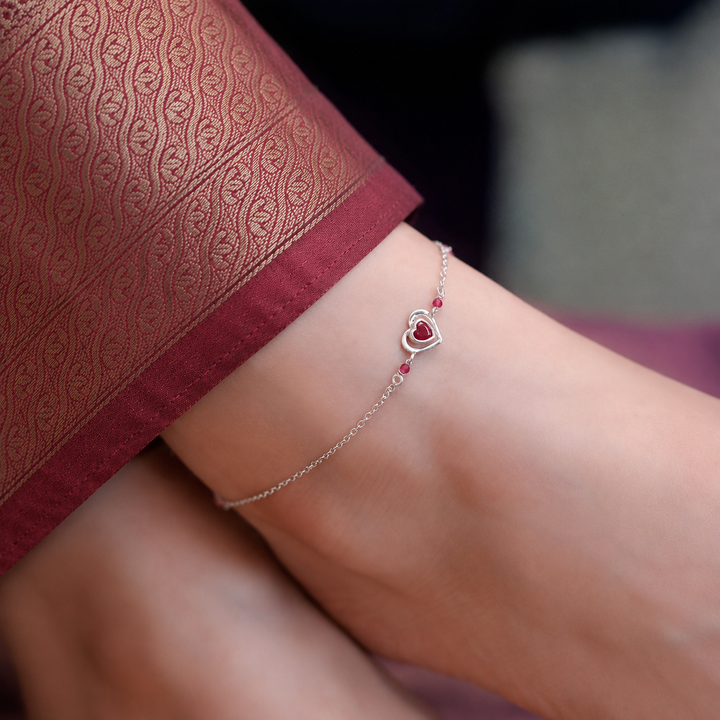 925 Pure Silver Minimalist Double Heart Anklet