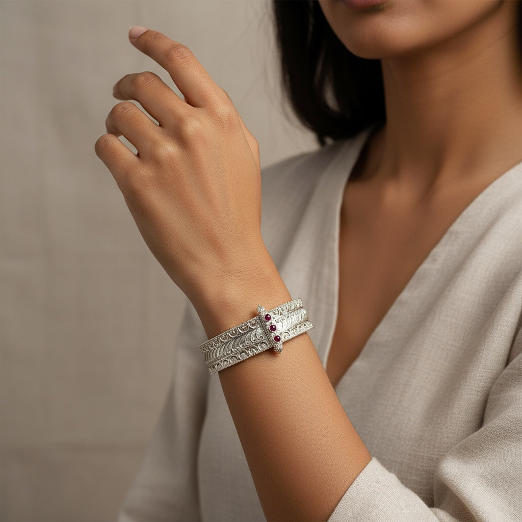 Silver Coorgi Antique Bangle