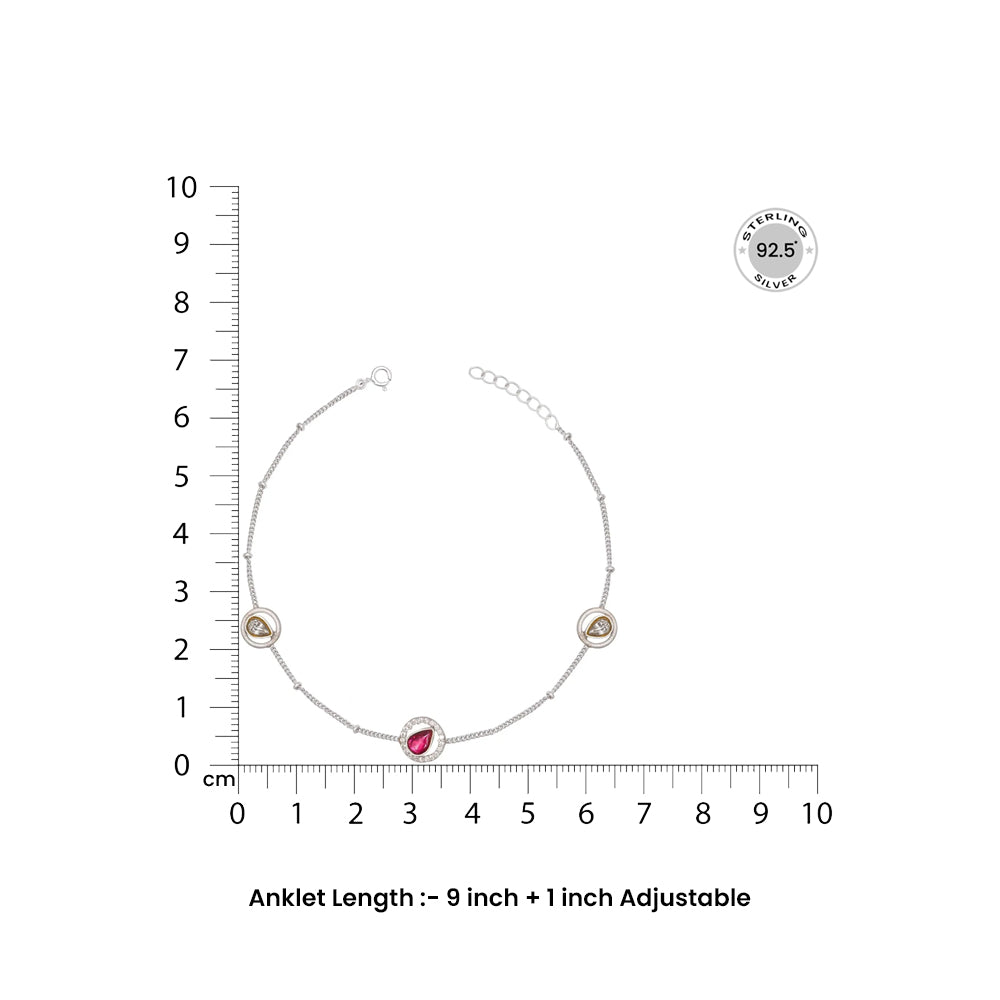 Pure Silver Oxidised Red Anklet