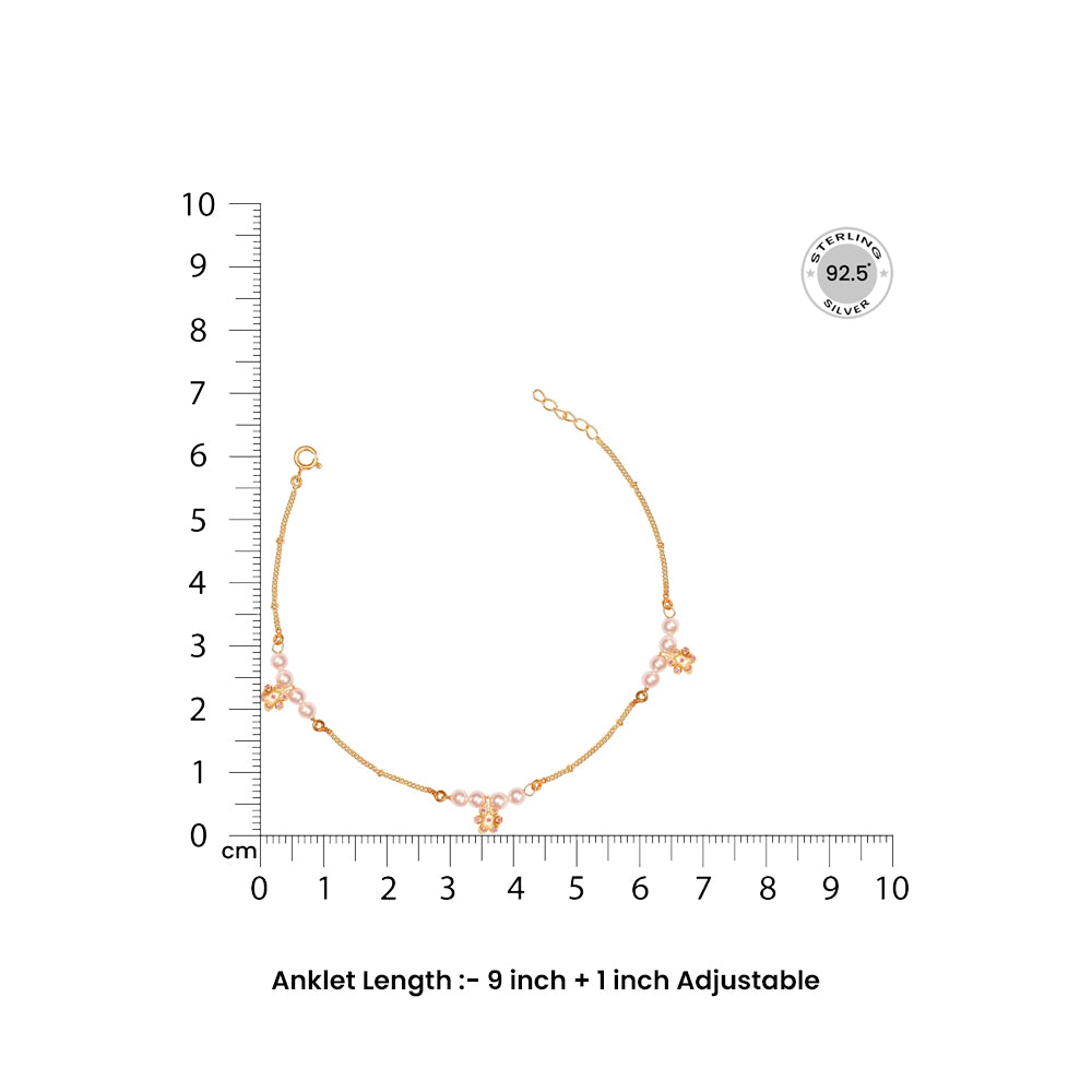 Pearl and Flower Motif 92.5 Sterling Silver Anklet