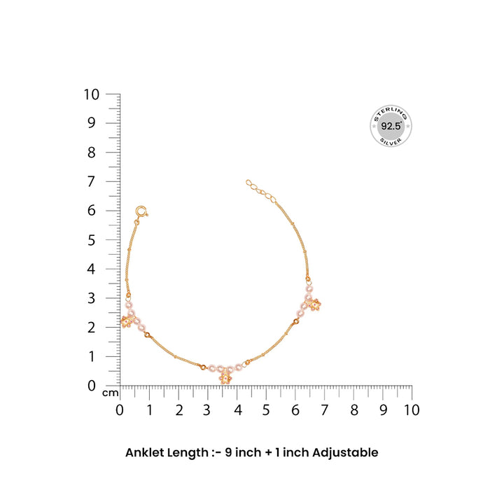 Pearl and Flower Motif 92.5 Sterling Silver Anklet