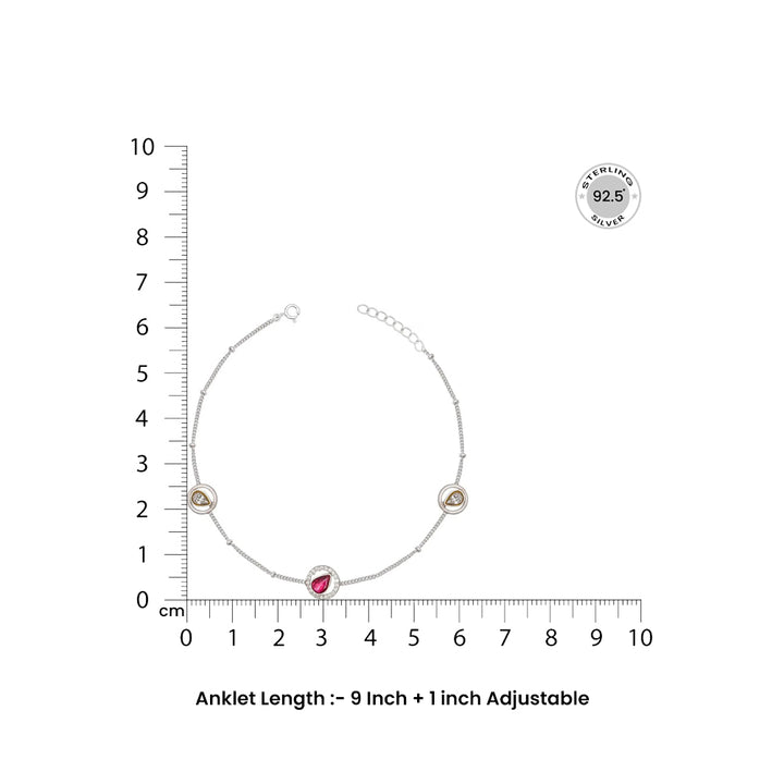 Single Pure Silver Oxidised Red Anklet