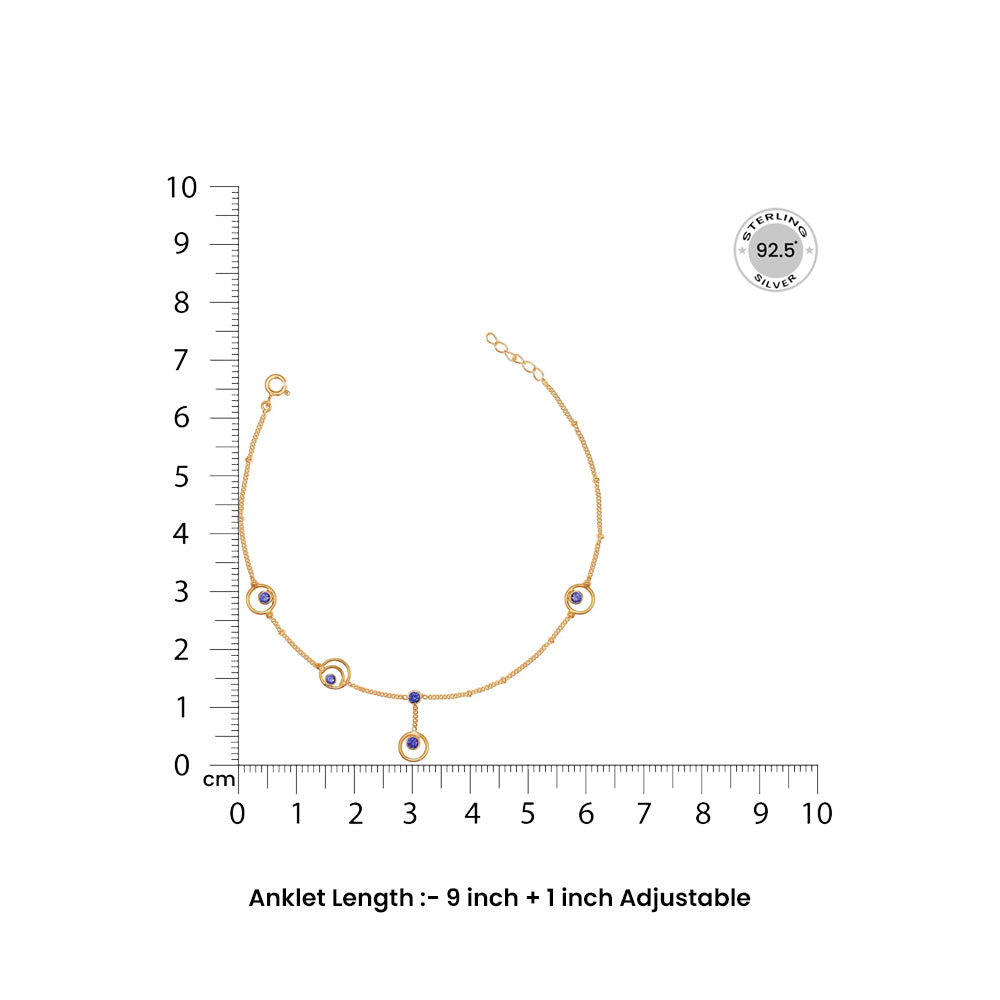 Silver Round Motif With Blue Stone Anklet