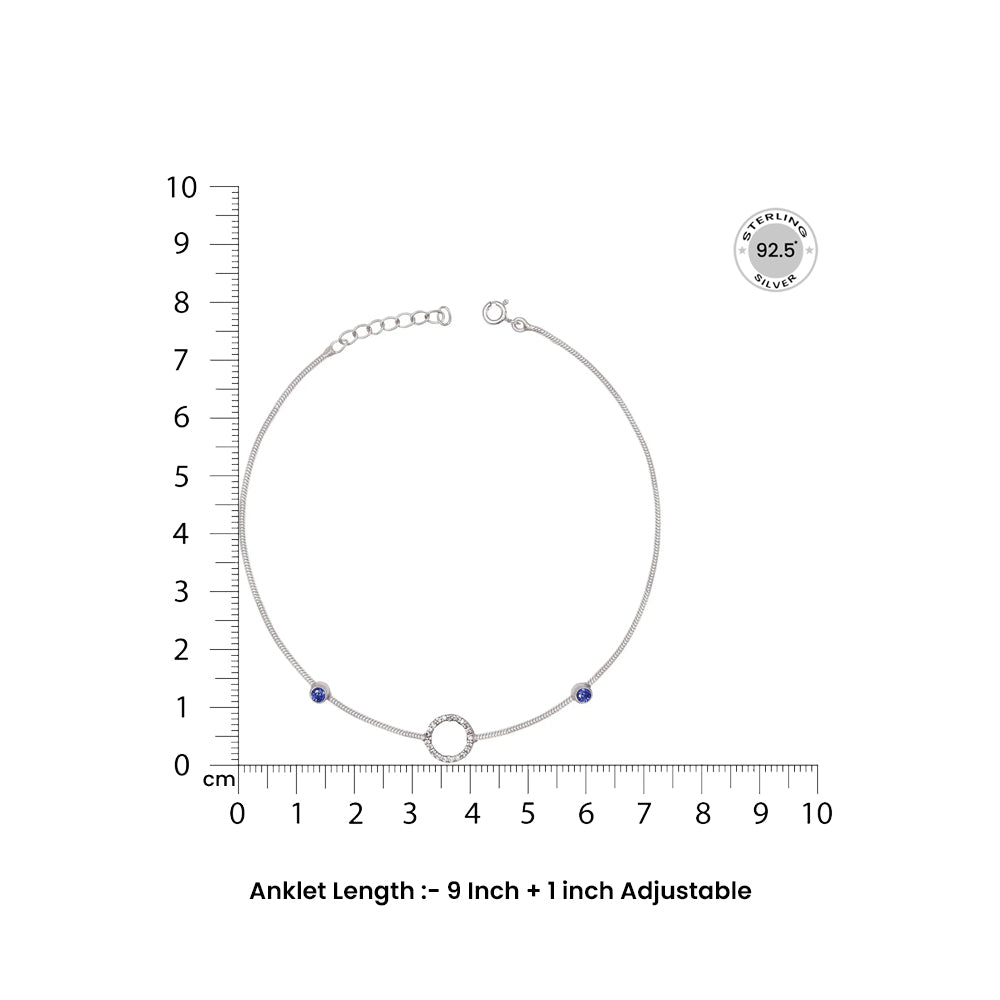Single SIlver ANklet with round zircon motif