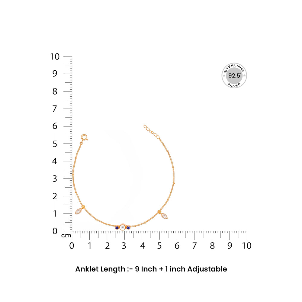 Silver 92.5 Anklet with Blue and white zircon