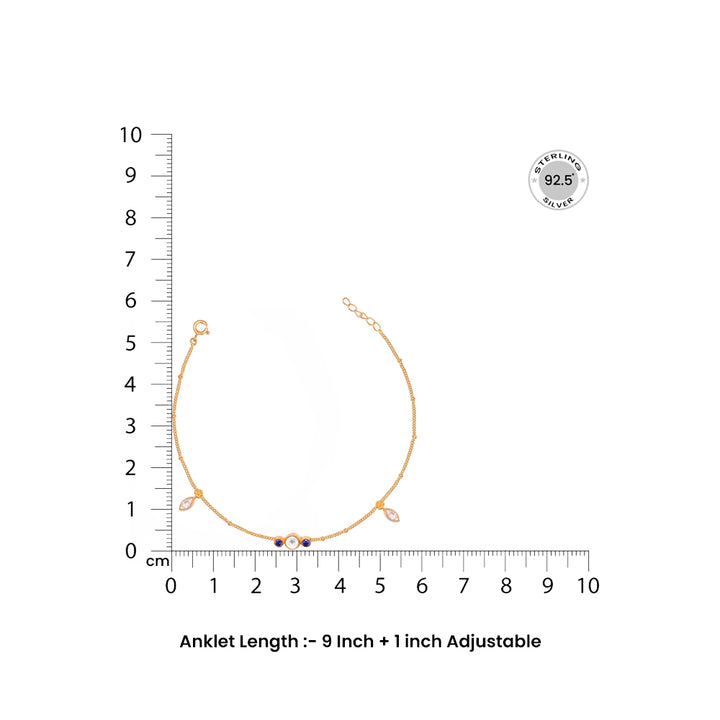 Silver 92.5 Anklet with Blue and white zircon