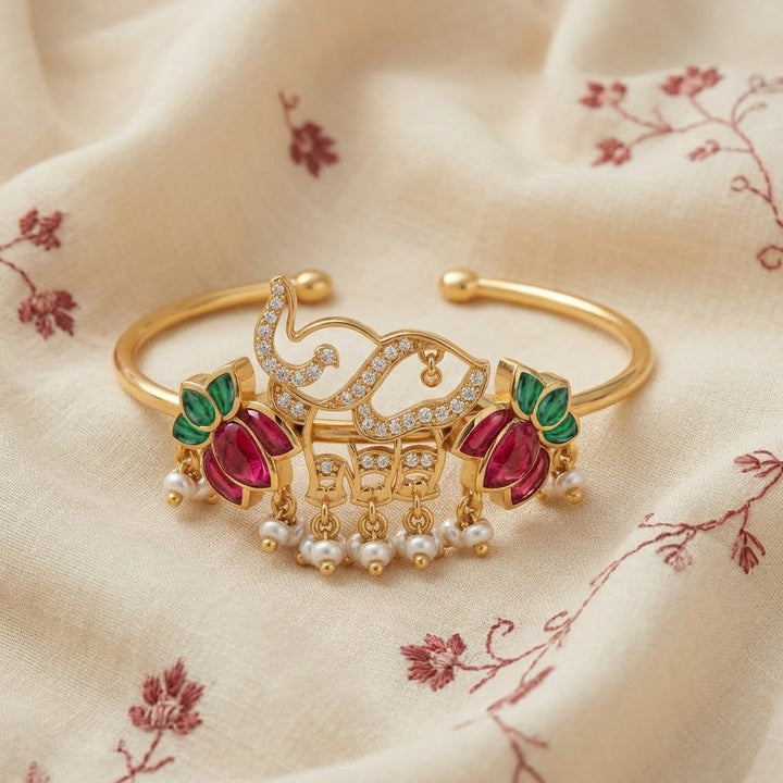 925 Pure Silver Elephant lotus Kada Bracelet