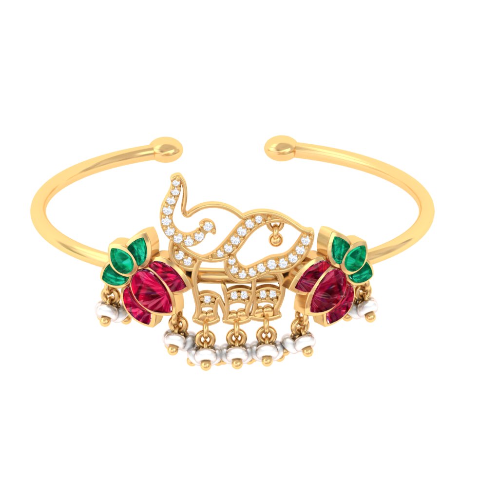 925 Pure Silver Elephant lotus Kada Bracelet