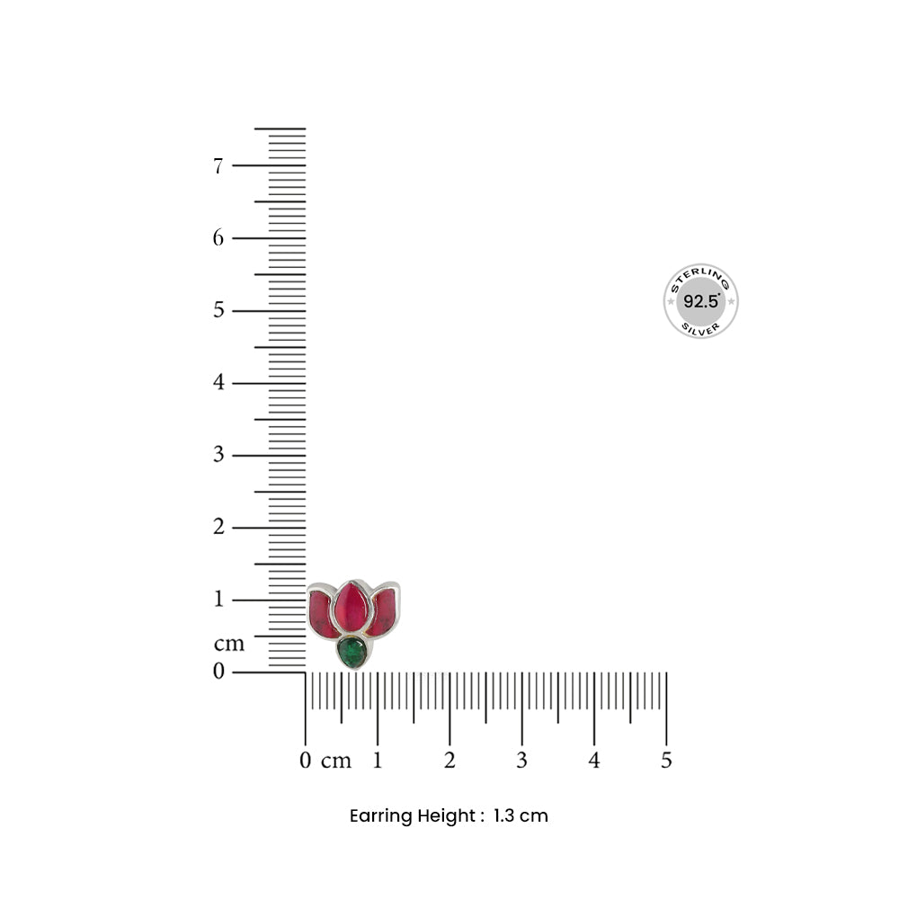 92.5 Silver Kundan Lotus Stud Earrings