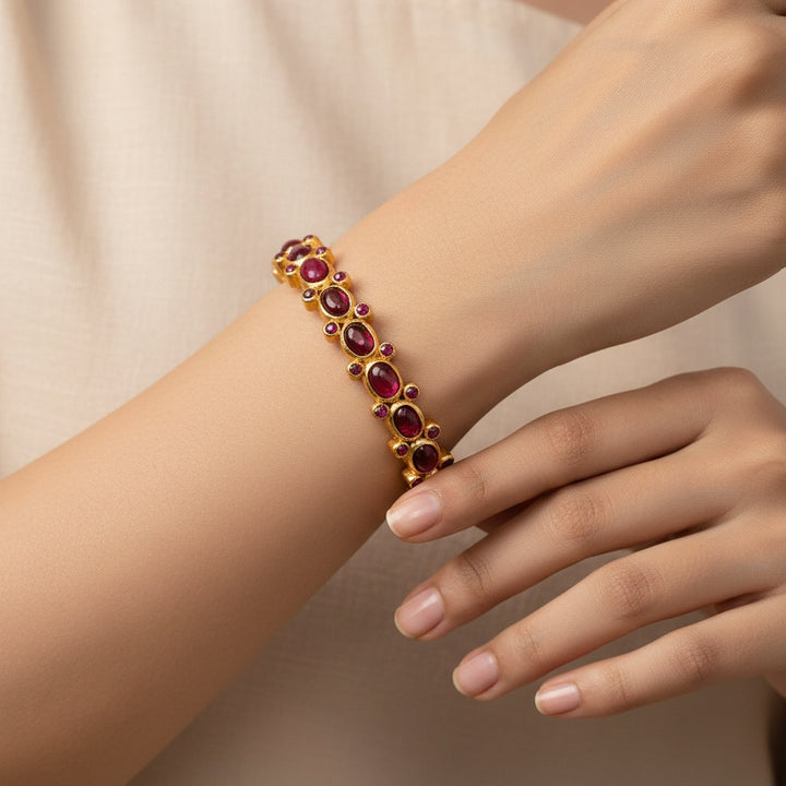 Silver gold plated red kempu bangle