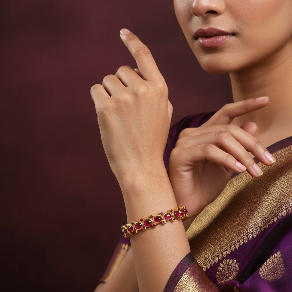 Silver gold plated red kempu bangle