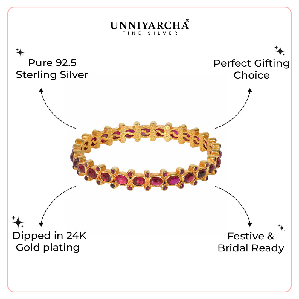 Silver gold plated red kempu bangle