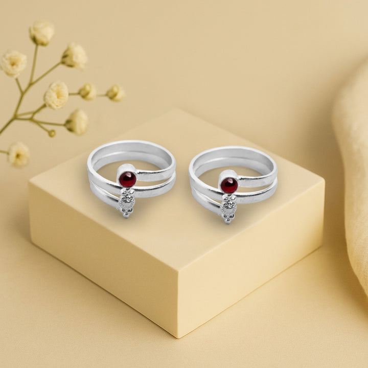 Red Silver Toe Ring