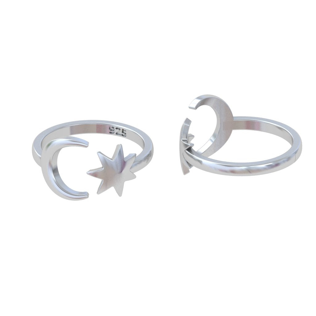 92.5 Sterling Silver Half Moon & Star Combo