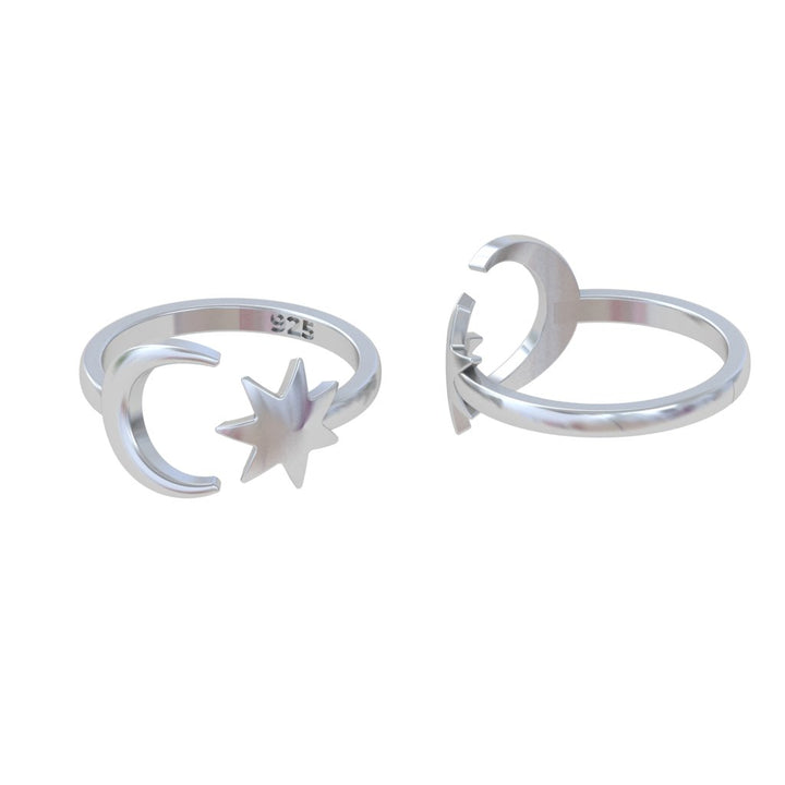 92.5 Sterling Silver Half Moon & Star Combo