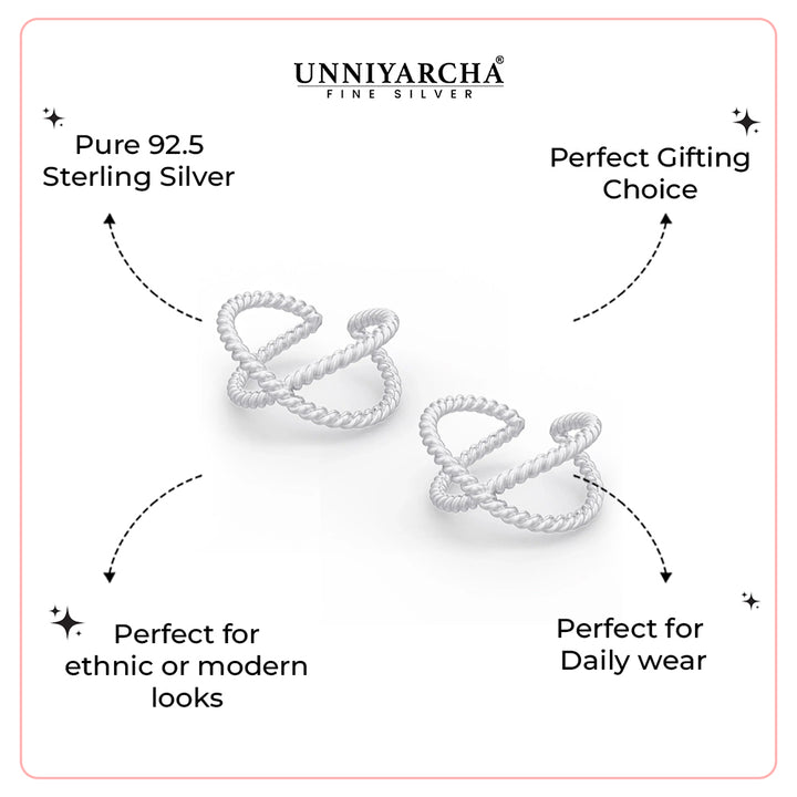 925 Sterling Silver Twisted Wire Toe Ring (Pair)