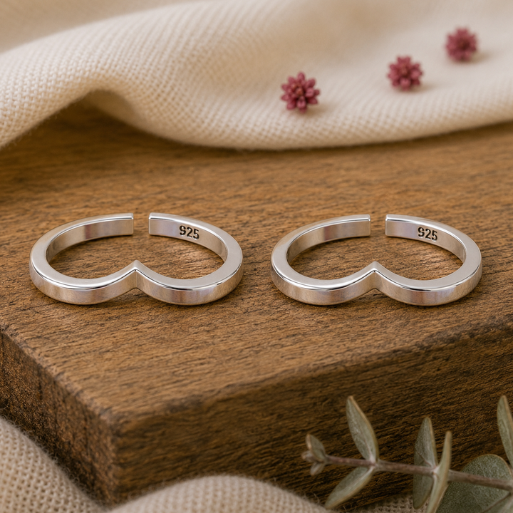 925 Sterling Silver Chevron Toe Ring (Pair)