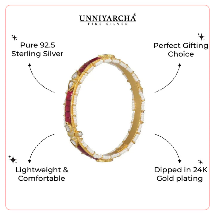 Silver Gold Plated Red Jadau Bangle ( Single)
