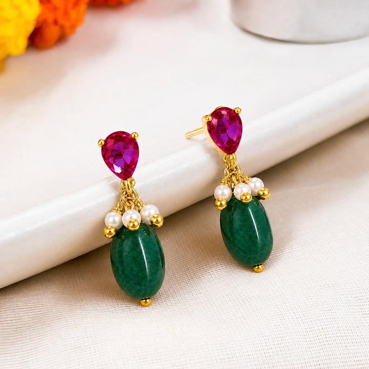 Unniyarcha Crimson Pearl Drop Earrings