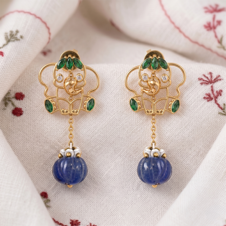 925 Pure Silver Elephant & Lavender Stone Drop Earrings