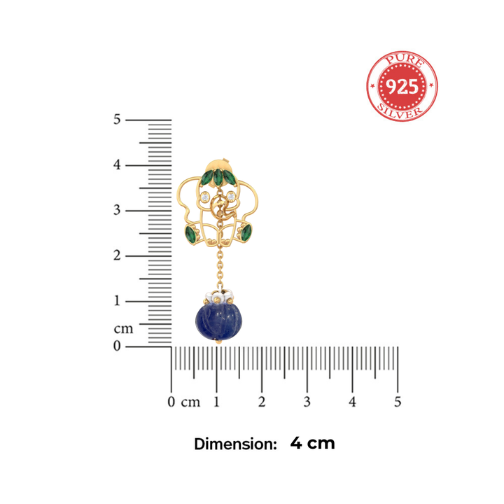 925 Pure Silver Elephant & Lavender Stone Drop Earrings