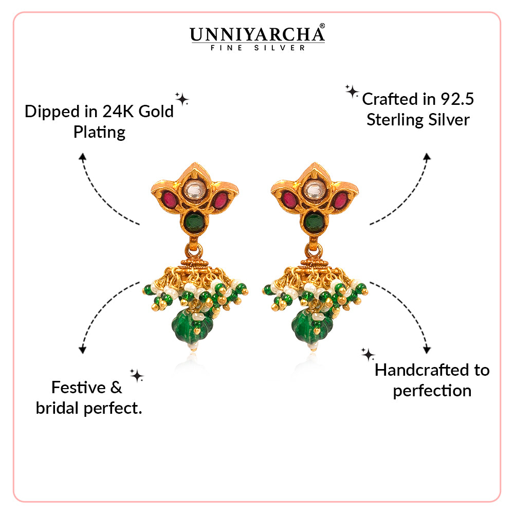 Silver 925 Lotus 24 Karat gold plated jhumki Earrings