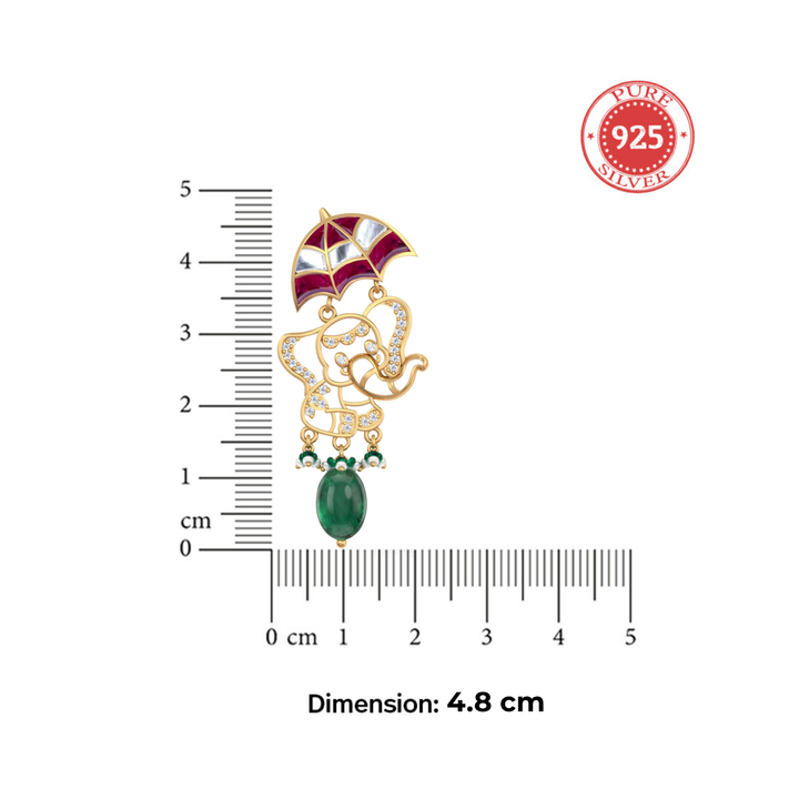 925 Pure Silver Umbrella Elephant with Green Stone Earrings