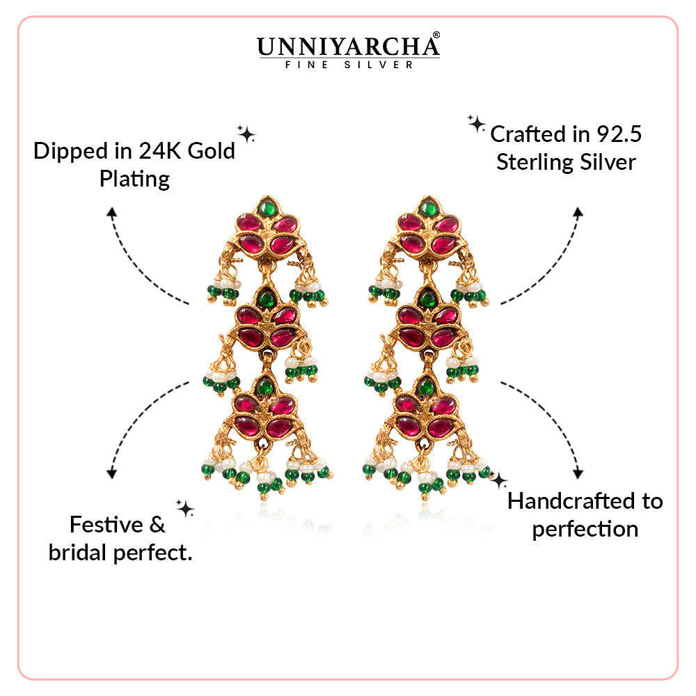 Silver Kundan Phool Dangler Earrings