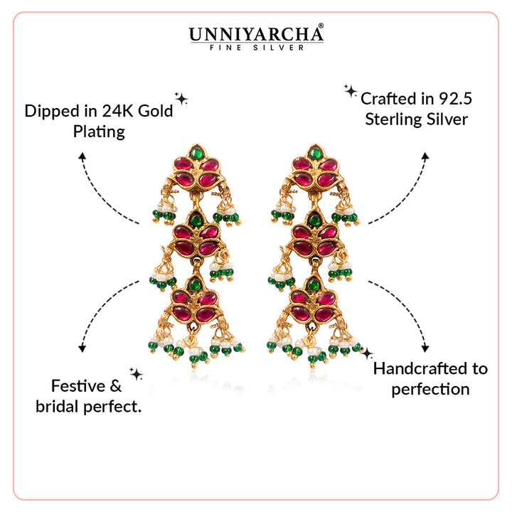 Silver Kundan Phool Dangler Earrings